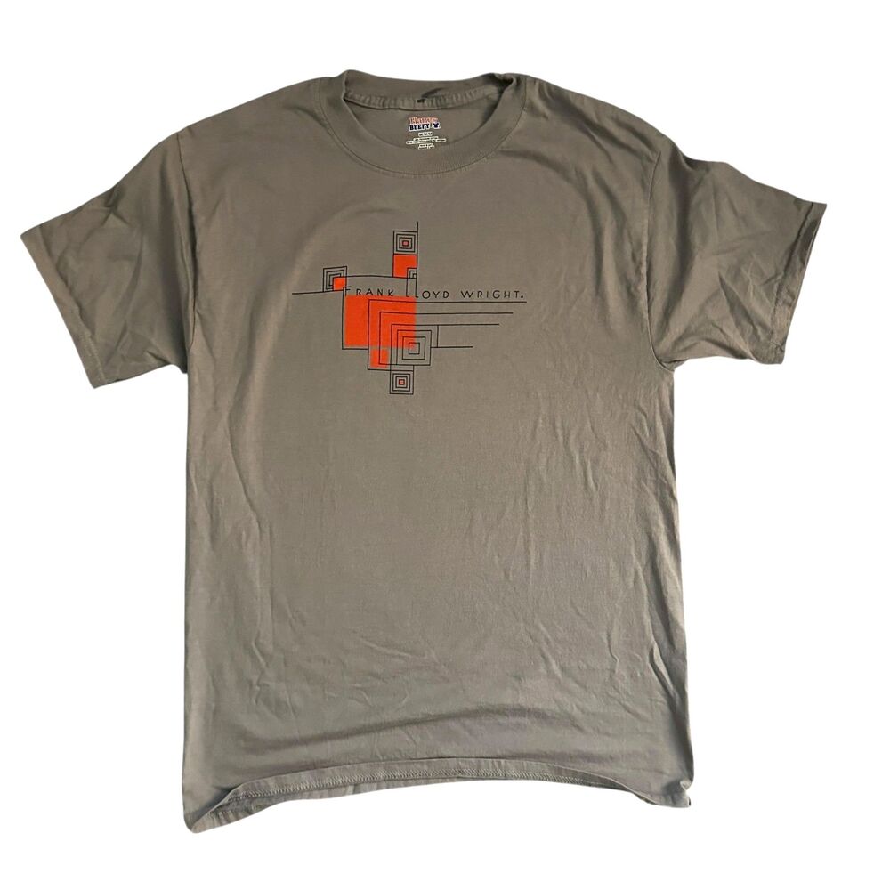 Hanes Beefy-T Frank Lloyd Wright Preshrunk Grey Cotton T-Shirt Unisex Size M